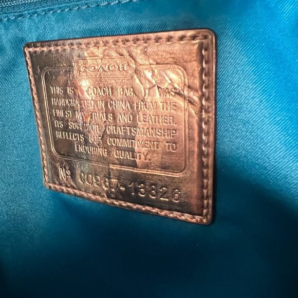 Coach Poppy Gold and Khaki Large Tote with Brilliant Blue Lining - Picture 7 of 15